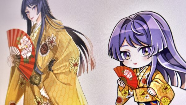 【SDイラスト】企業・団体向けミニキャラクター制作事例・名古屋能楽堂オリジナルキャラクター「能楽 紡ぎ手」をデフォルメ化！